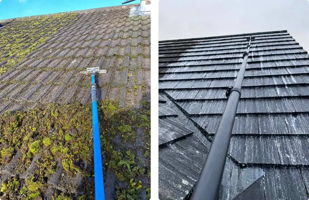 Manual Roof Scraping To Clean Your Roof and Applying an Eco Friendly Roof Cleaning Solution